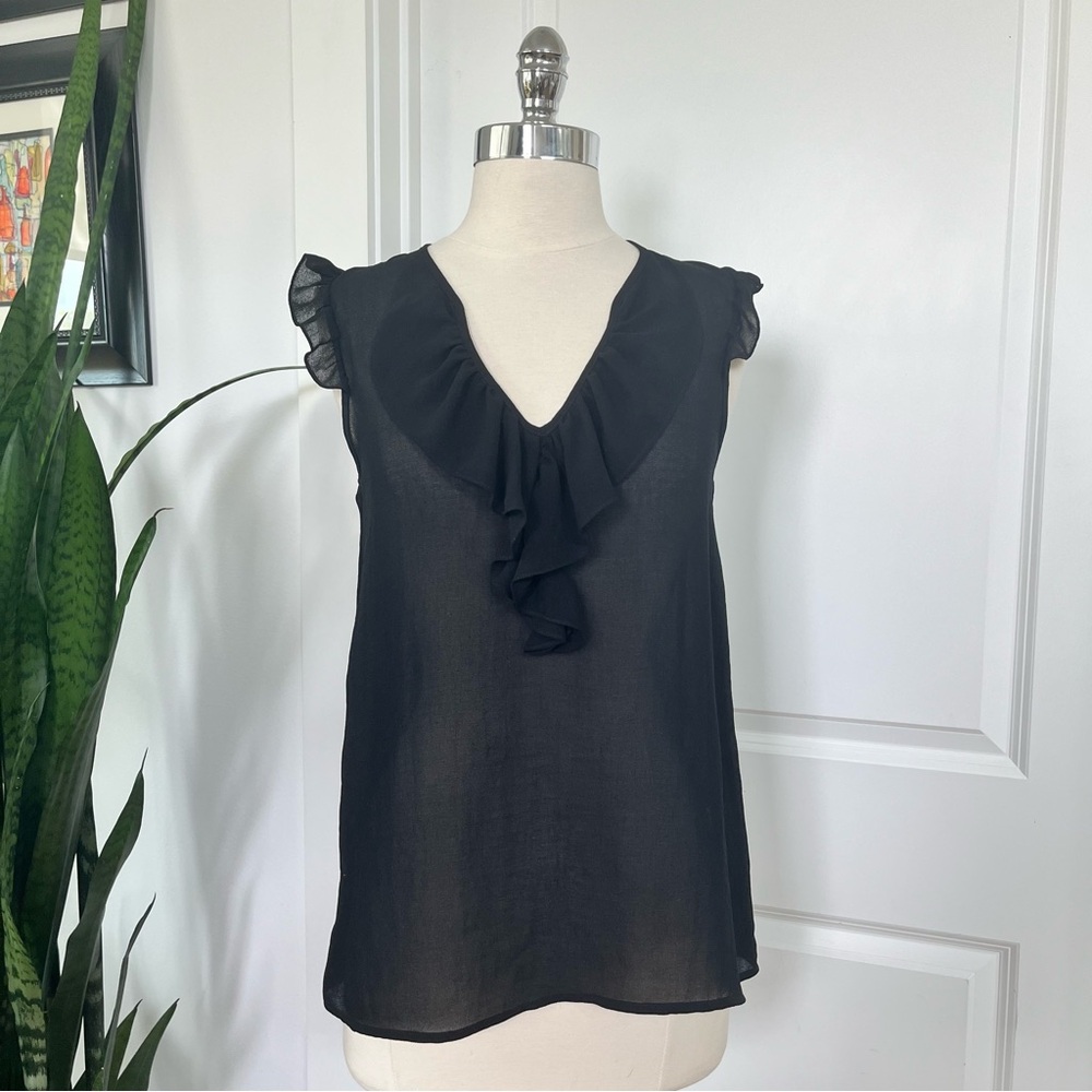 Theory Black Ruffled Sleeveless Top